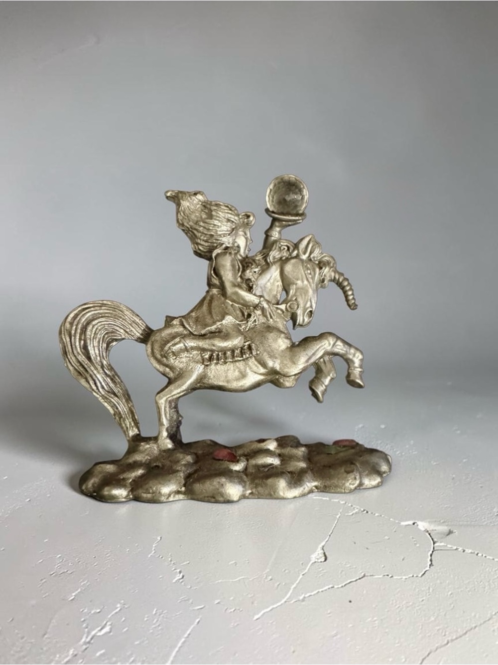 Vintage 1987 Spoontiques Unicorn Pewter Figurine Crystal Orb Fantasy Collectible